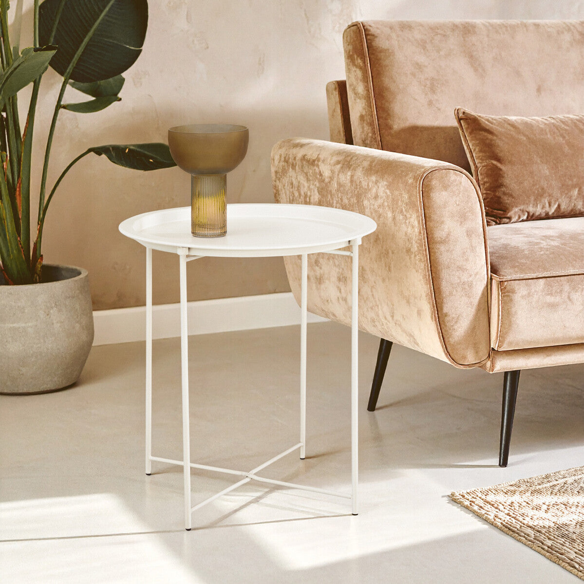 Acero White Metal Round Side Table