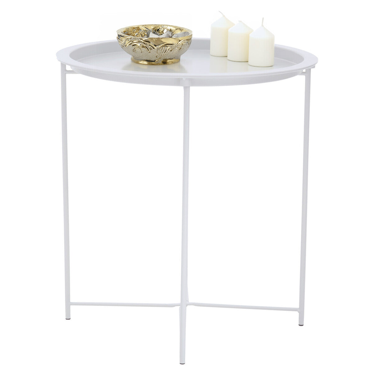 Acero White Metal Round Side Table
