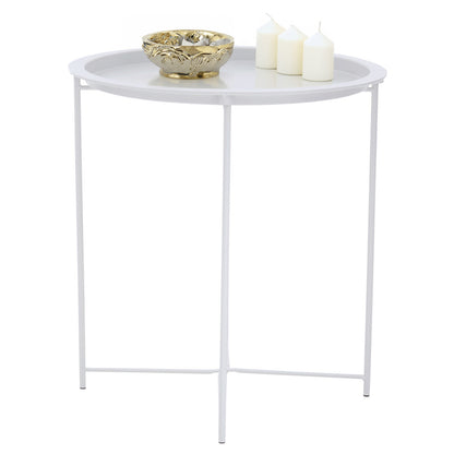 Acero White Metal Round Side Table