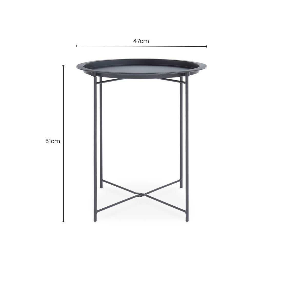 Grey Powder Coated Metal Round Side Table with Intersecting Cross Base, Acero