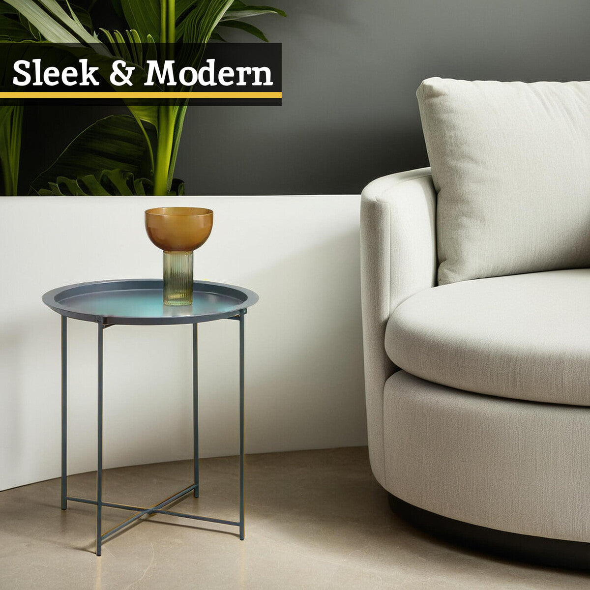Acero Grey Metal Round Side Table
