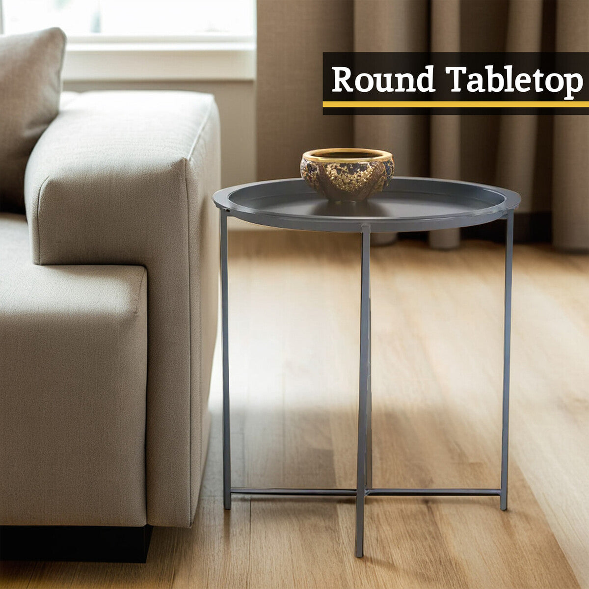 Acero Grey Metal Round Side Table