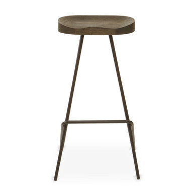 District Wooden Top Bar Stool With Metal Legs
