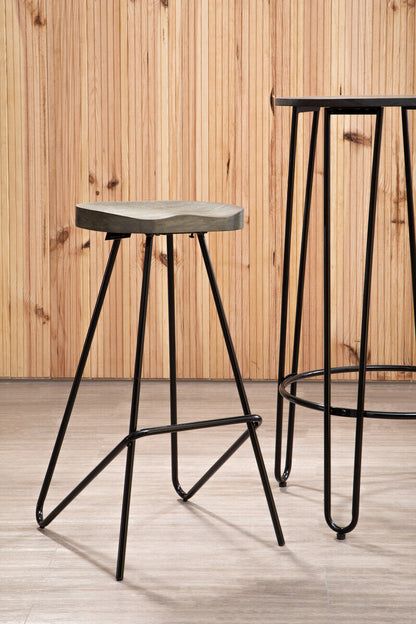District Wooden Top Bar Stool With Metal Legs