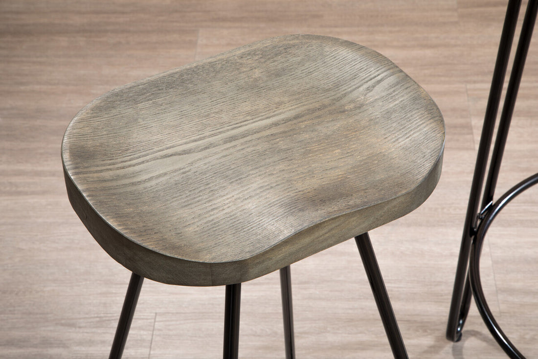 District Wooden Top Bar Stool With Metal Legs