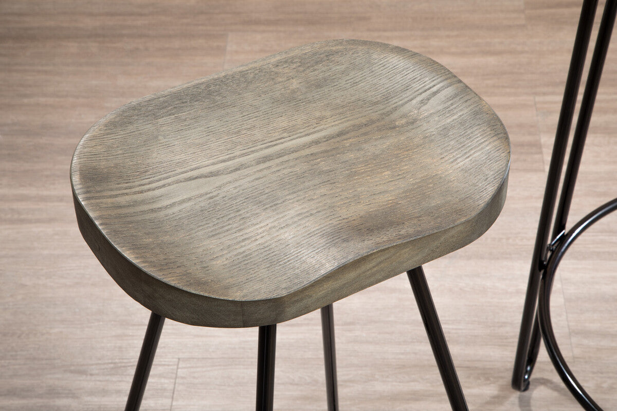 District Wooden Top Bar Stool With Metal Legs