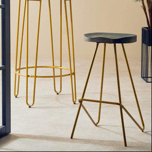 District Elm Wood Bar Stool With Metal Legs