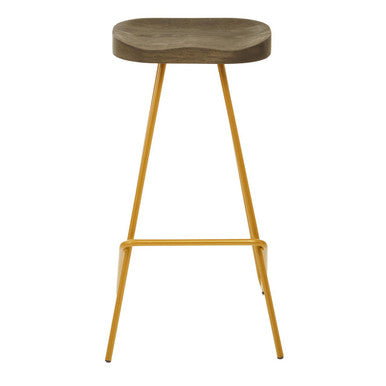 District Elm Wood Bar Stool With Metal Legs