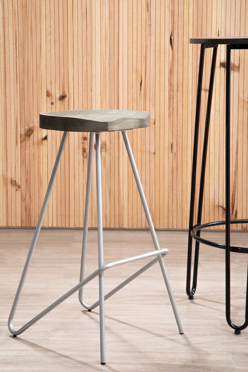 District Silver Metal Frame Bar Stool