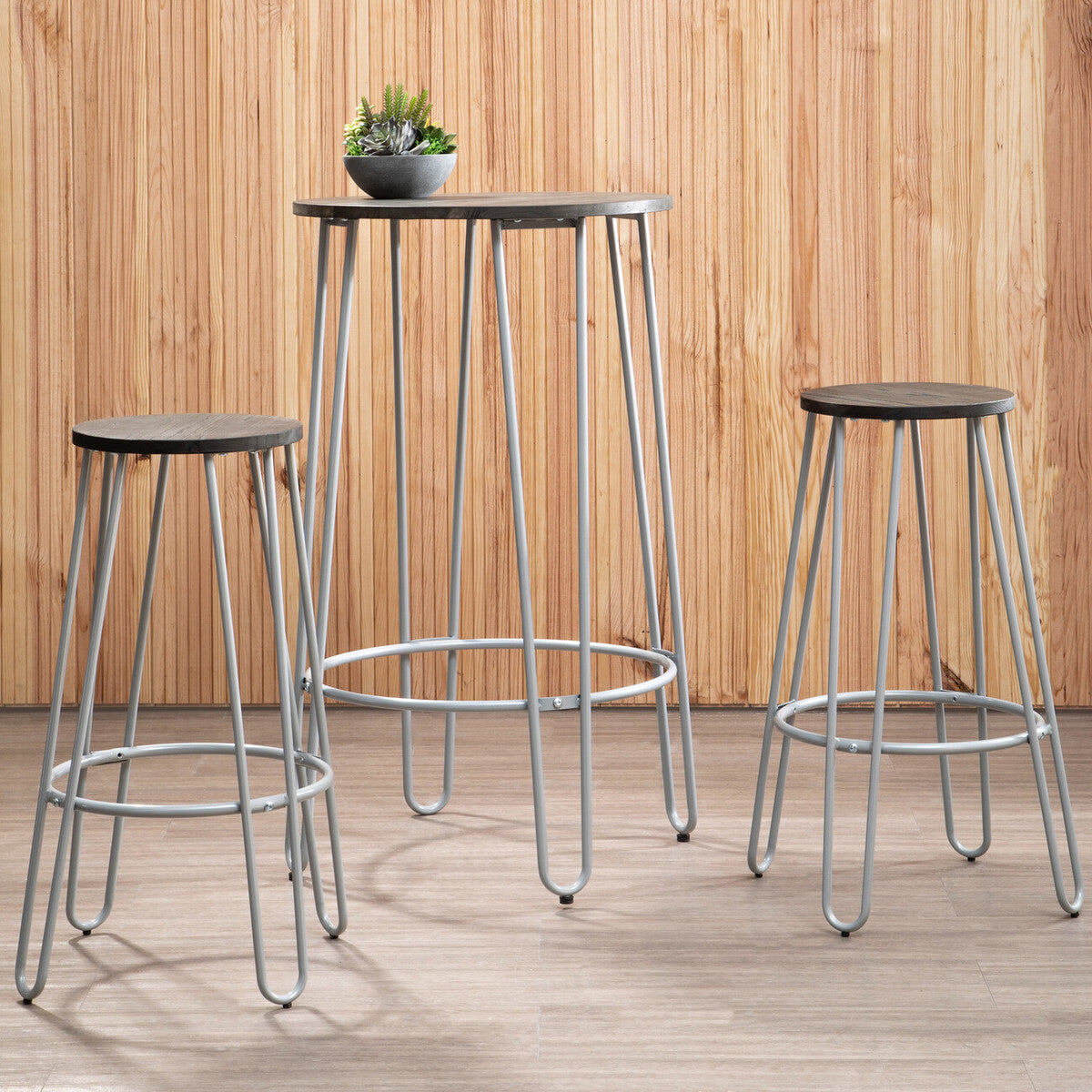 District 3 Piece Elm Wood Bar Table And Stool Set