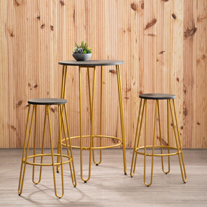 District 3 Piece Gold Finish Bar Table Stool Set