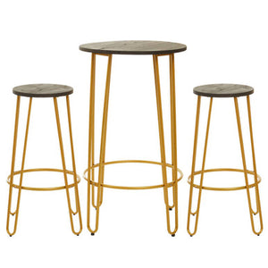 District 3Pc Gold Finish Bar Table Stool Set