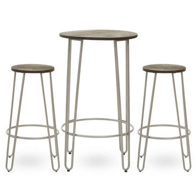 District 3Pc Silver Frame Bar Table Stool Set