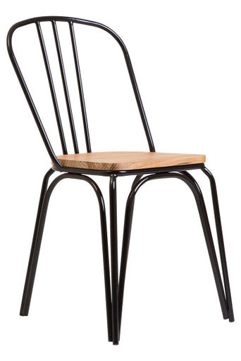 District Dining Chair Elm Wood Seat With Black Finish Metal Frame