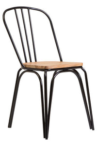 District Dining Chair Elm Wood Seat With Black Finish Metal Frame