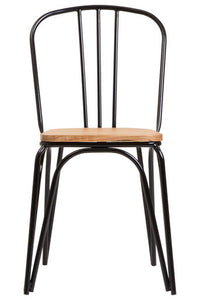District Dining Chair Elm Wood Seat With Black Finish Metal Frame