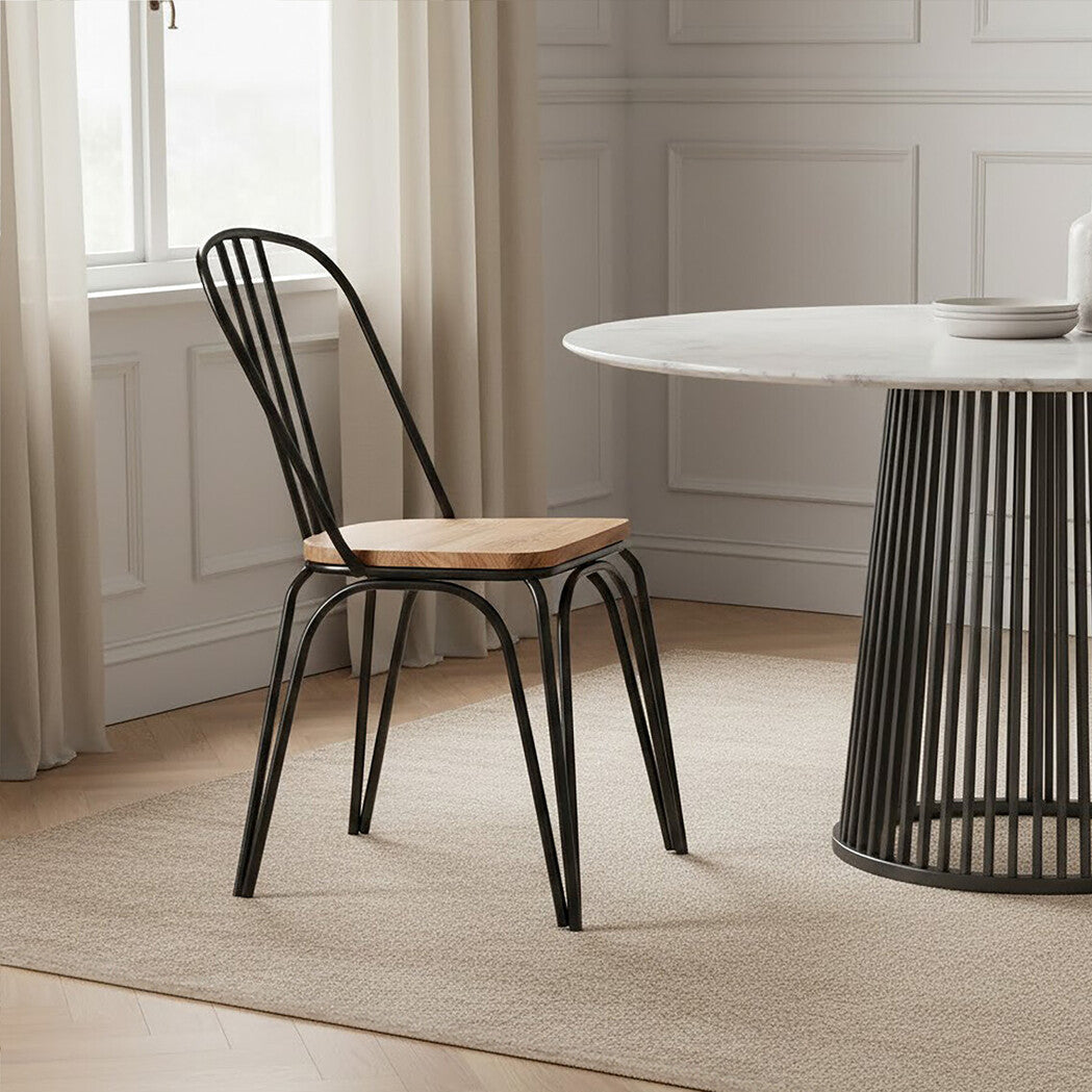 District Dining Chair Elm Wood Seat With Black Finish Metal Frame - image 1