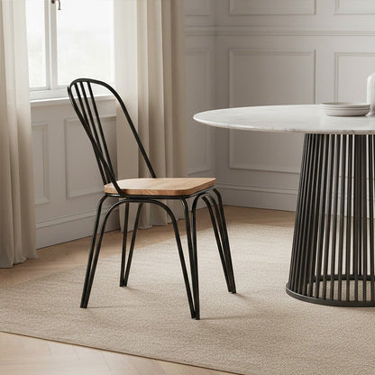 District Dining Chair Elm Wood Seat With Black Finish Metal Frame - image 1