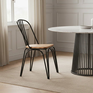 District Dining Chair Elm Wood Seat With Black Finish Metal Frame