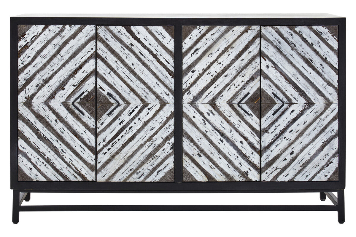 Lombok Black Rustic Chevron Four Door Sideboard