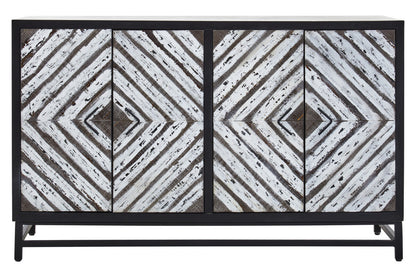 Lombok Black Rustic Chevron Four Door Sideboard