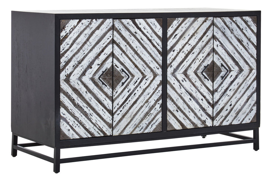 Lombok Black Rustic Chevron Four Door Sideboard