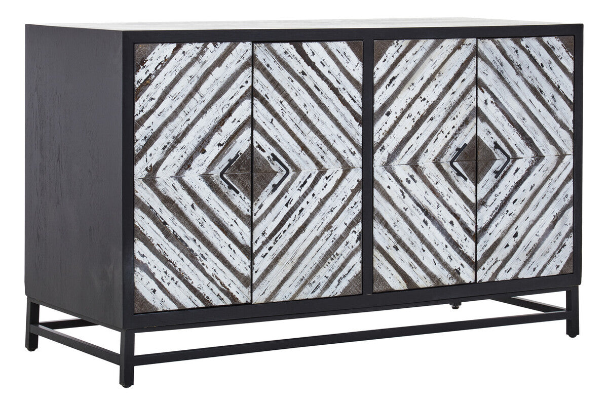 Lombok Black Rustic Chevron Four Door Sideboard