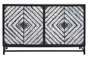 Lombok Black Rustic Chevron Four Door Sideboard