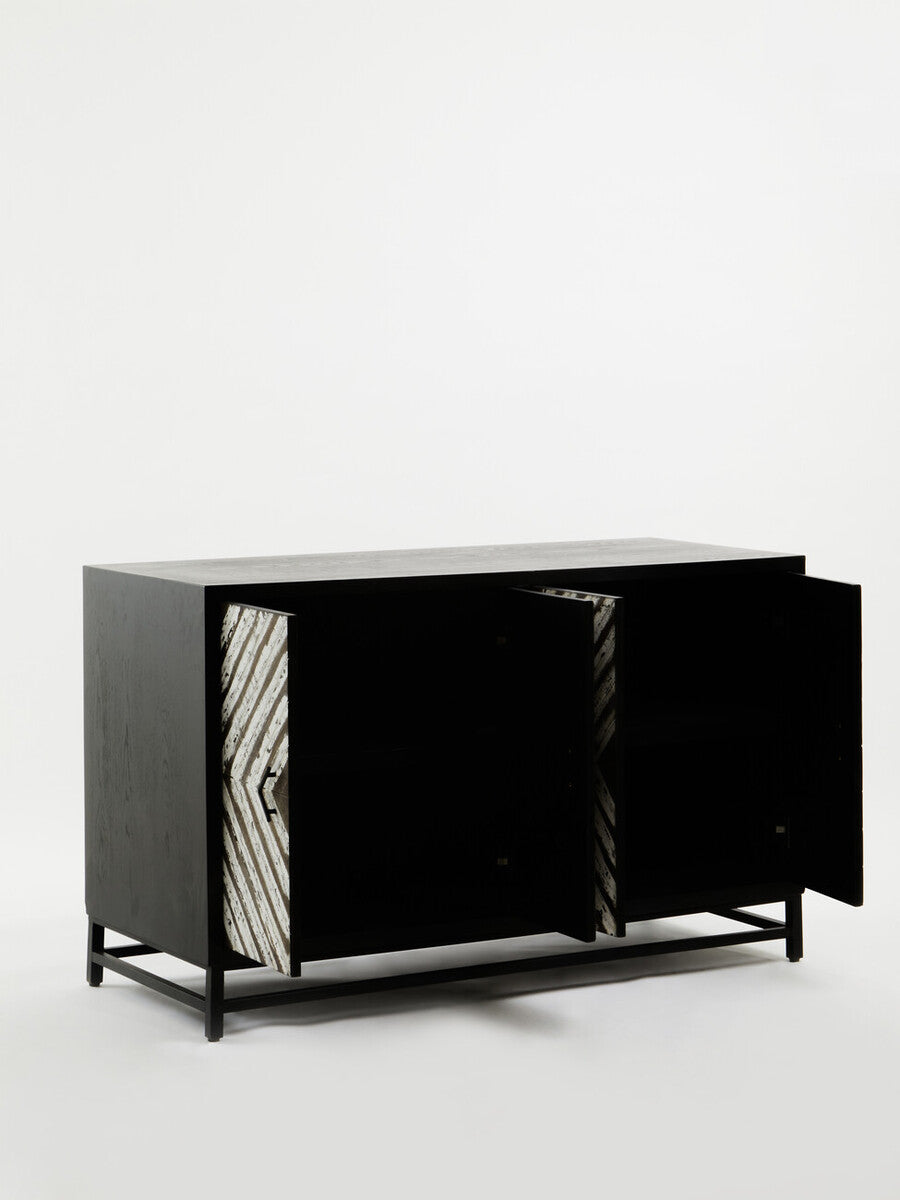 Lombok Black Rustic Chevron Four Door Sideboard - Image 7