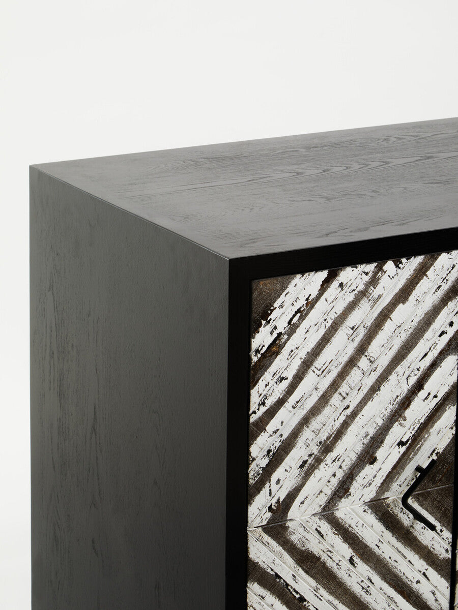 Lombok Black Rustic Chevron Four Door Sideboard - Image 8