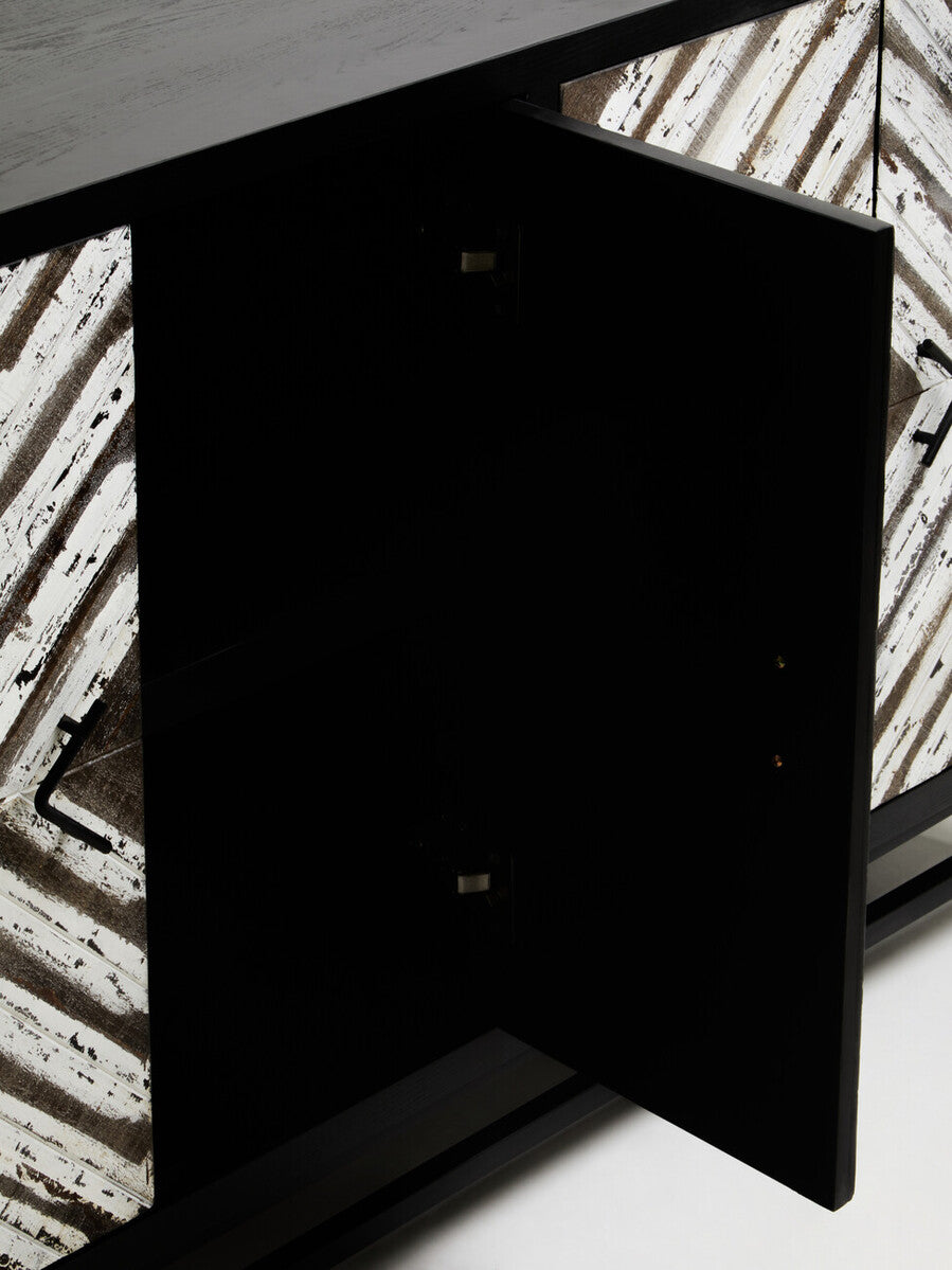 Lombok Black Rustic Chevron Four Door Sideboard - Image 9