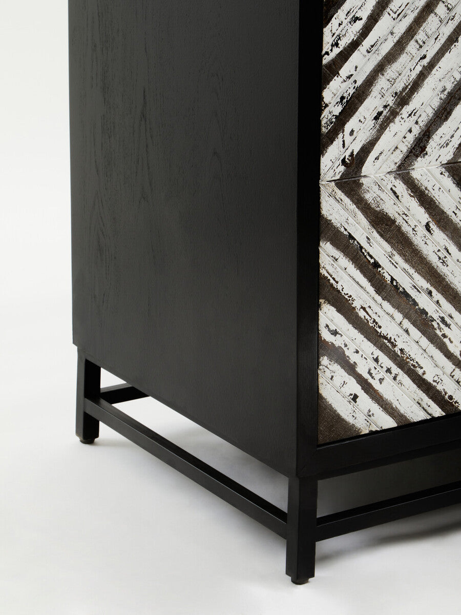 Lombok Black Rustic Chevron Four Door Sideboard