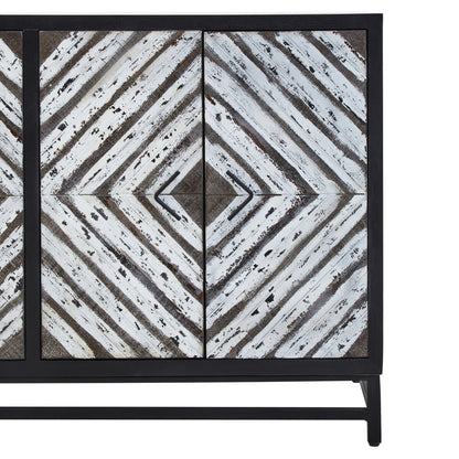 Lombok Black Rustic Chevron Four Door Sideboard