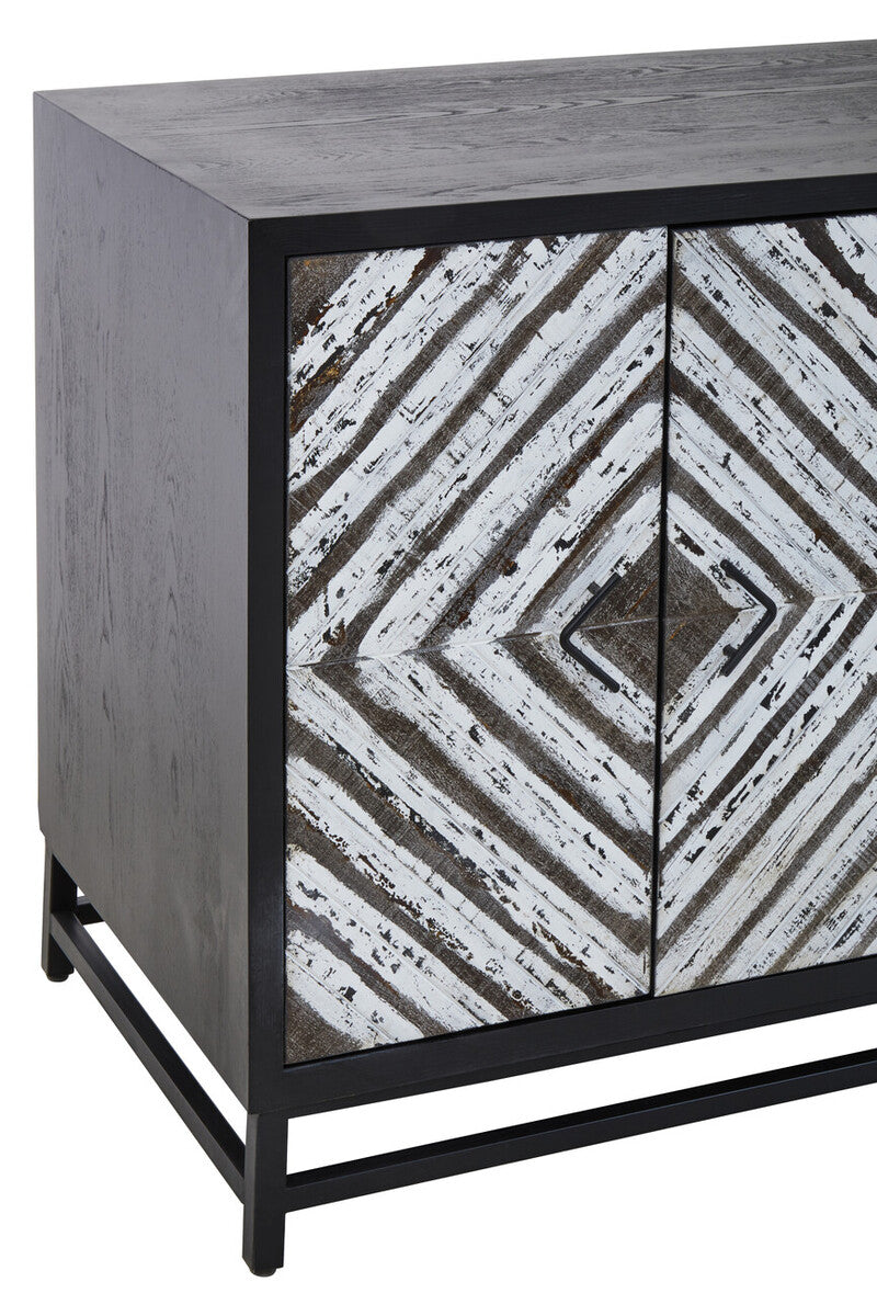 Lombok Black Rustic Chevron Four Door Sideboard - Image 12