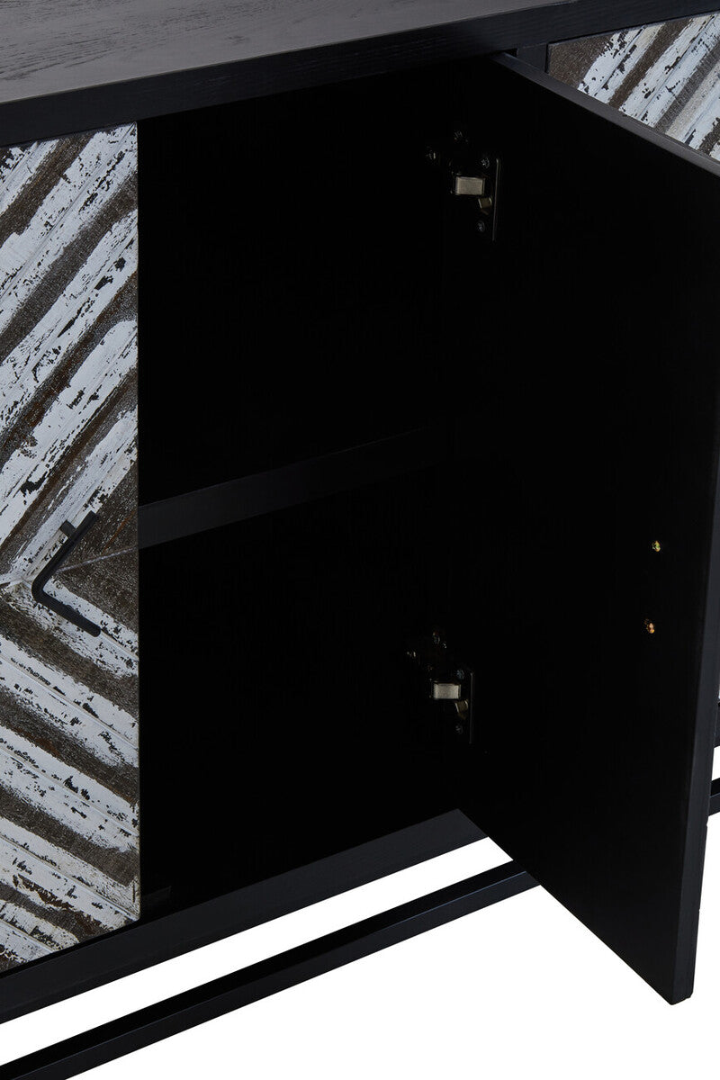 Lombok Black Rustic Chevron Four Door Sideboard - Image 14