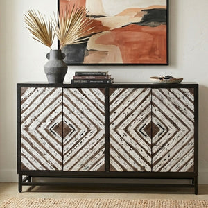 Lombok Black Rustic Chevron Design 4 Door Sideboard
