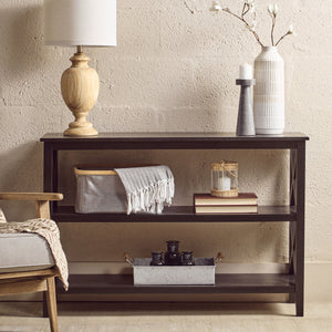 Heritage Black Wooden Large 2 Tier Bookshelf with Cross Detail
