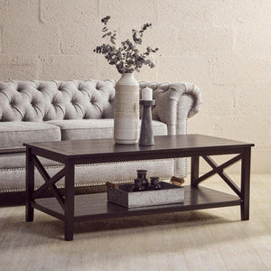 Heritage Black Wooden Coffee Table with Lower Shelf