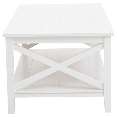 White Wooden Rectangular Coffee Table with Lower Shelf and X Frame Side Panels | Heritage