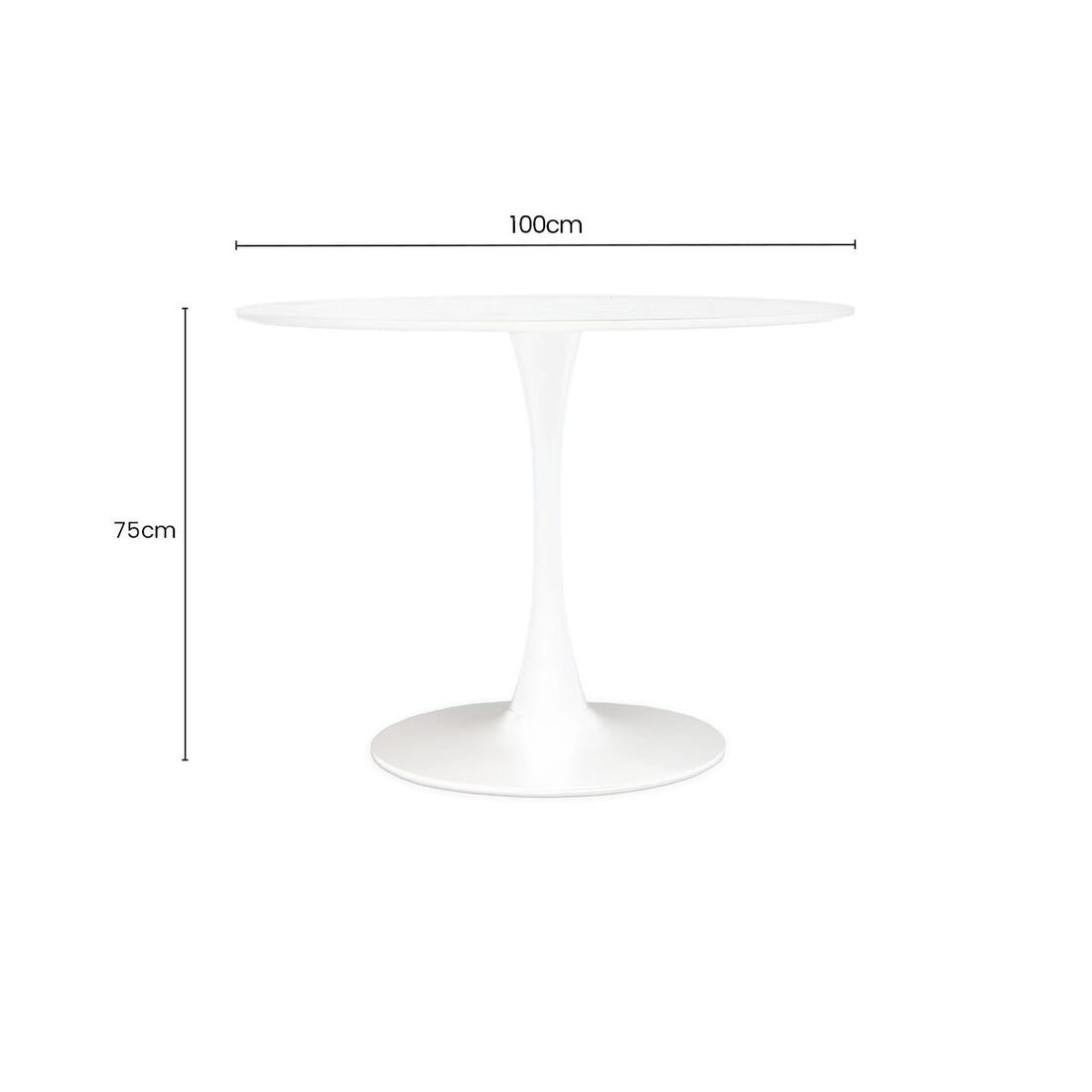 White Small Round Dining Table with Sleek Column Pedestal Base, Laila