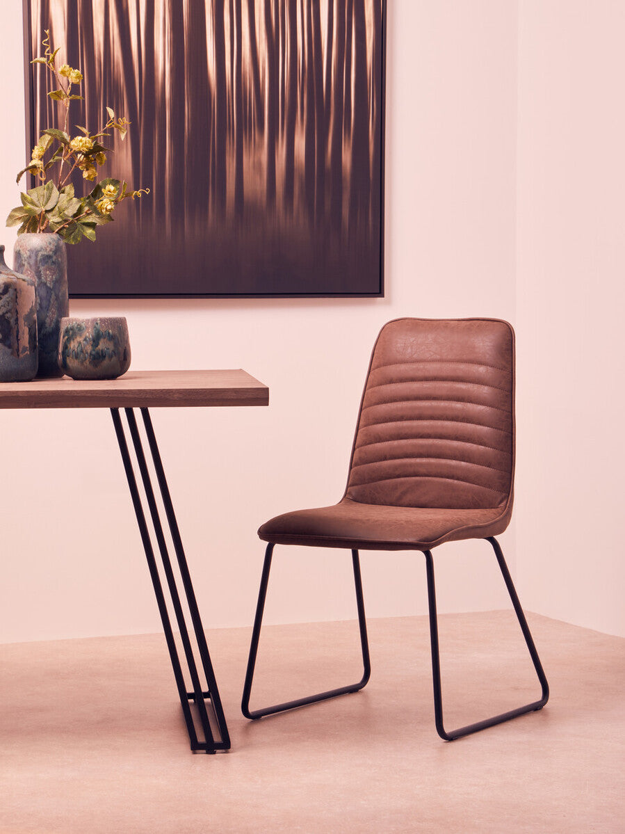 New Foundry Brown Leather Effect Chair - Image 3