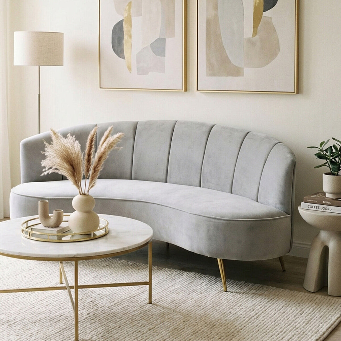 3 Seater Grey Velvet Sofa, Hasna