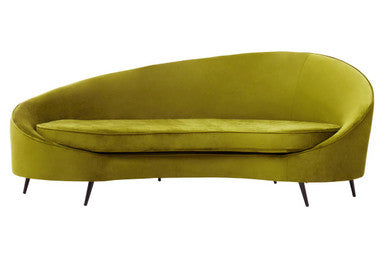 Green curved sofa on a white background