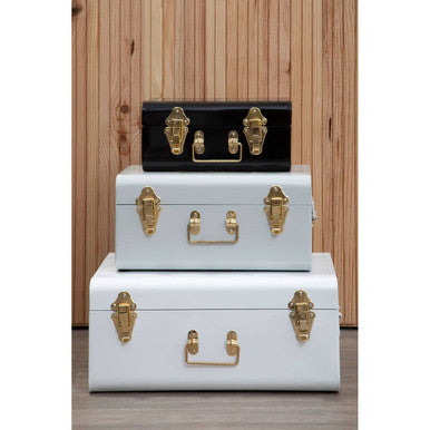 Parley Set of Three White Grey and Black Storage Trunks