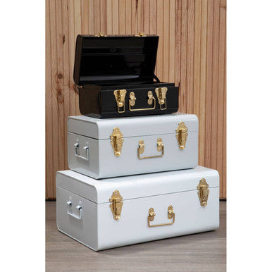 Parley Set of Three White Grey and Black Storage Trunks
