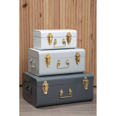 Parley Set Of Three Assorted Grey Storage Trunks