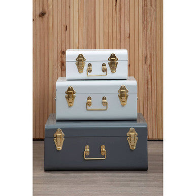 Parley Set Of Three Assorted Grey Storage Trunks