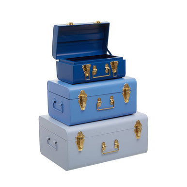 Parley Set Of Three Assorted Blue Storage Trunks