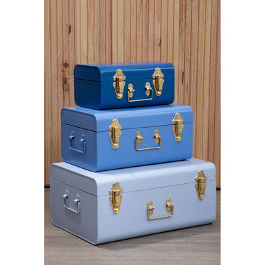 Parley Set Of Three Assorted Blue Storage Trunks
