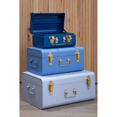 Parley Set Of Three Assorted Blue Storage Trunks